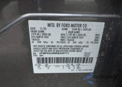 2024 Ford Edge Sel z USA, uszkodzony, nr VIN 2FMPK4J99RBA65711